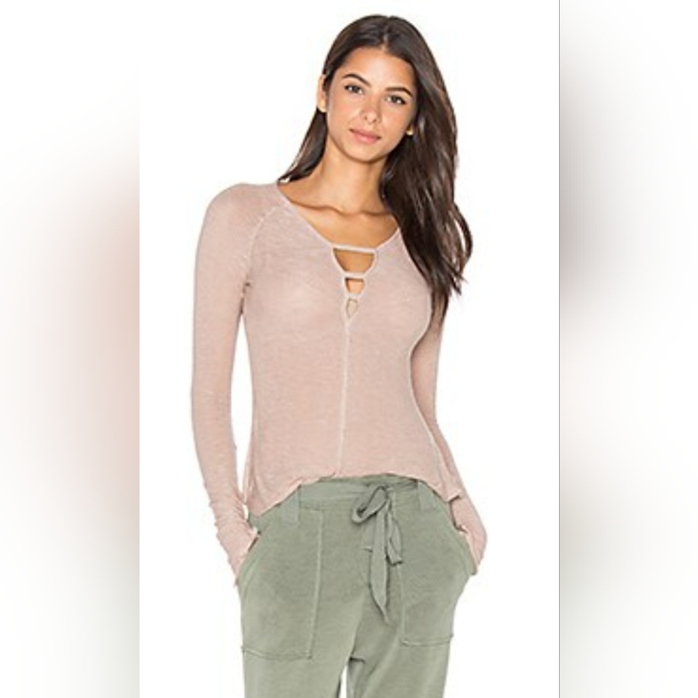 Free People Intimately Size S Bae Bae Layering Top Brown Raw Hem Slit Cuffs